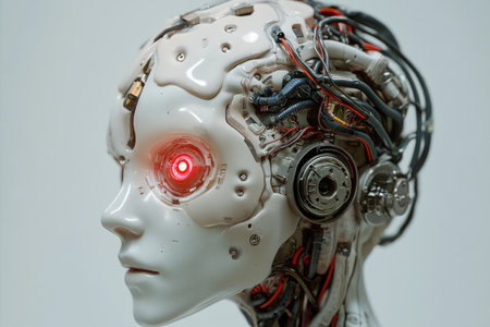 Mechanical brain hardware with exposed circuits, wiring, and neural processors, showcasing advanced roboticsの素材