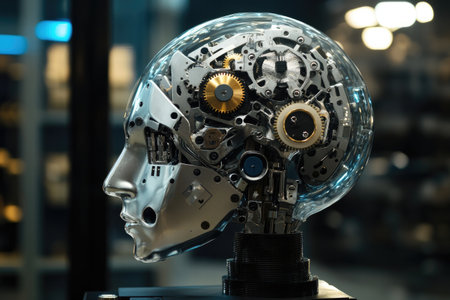 Robotics-based mechanical brain with high-tech gears and circuits, illustrating the future of intelligent machinesの素材