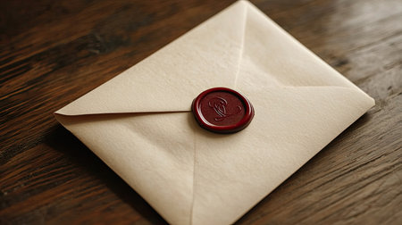 A handmade envelope with elegant calligraphy and a wax seal, perfect for personalized wedding invitations or love lettersの素材