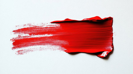 A red paintbrush stroke on a white canvas, showcasing the boldness and intensity of the red pigmentの素材