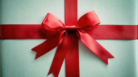 A red ribbon tied in a perfect bow on a gift box, symbolizing love, care, and attention to detailの素材