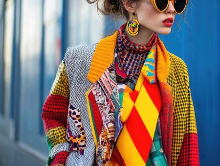 Mix and match fashion outfits, bold combinations of patterns and colorsの素材