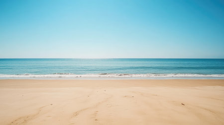 Copy space on a beach, sandy shores and clear skies, perfect for vacation promotionsの素材