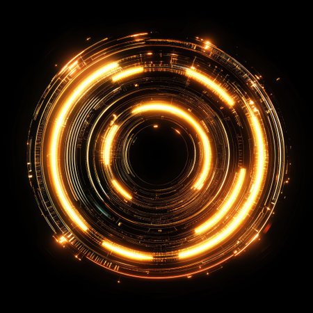 Digital gold currency symbol with glowing neon edges, futuristic design, representing cryptocurrency and wealthの素材