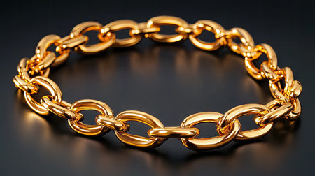 Thick gold chain with large links, high-polished finish, gleaming in bright light, symbolizing luxuryの素材