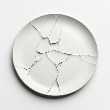 Isolated broken plate on a clean white background, fragments visibleの素材