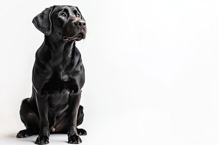 Isolated dog (labrador) sitting on a white background, playful expressionの素材