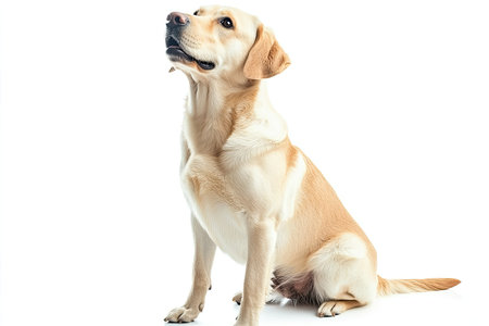 Isolated dog (labrador) sitting on a white background, playful expressionの素材