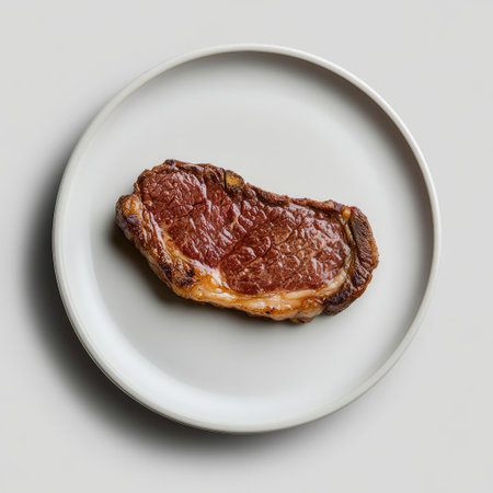 Round plate with a steak dinner, isolated on a clean backgroundの素材