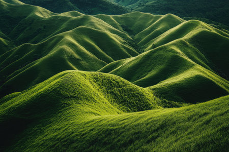 Rolling hills landscape photography capturing the natural beauty of undulating hills and lush valleysの素材