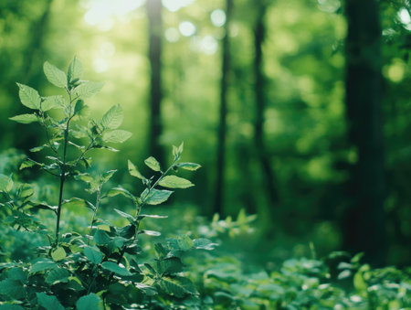 Copy space in nature, with a forest background, ideal for eco-friendly ads or quotesの素材