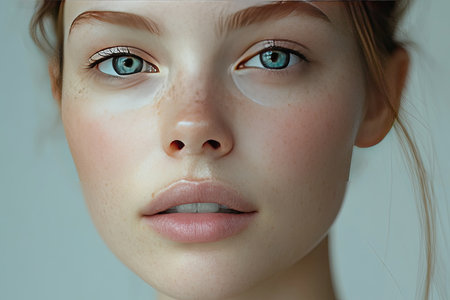 Healthy fresh skin, radiant face with a subtle glow, natural complexionの素材