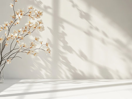 Minimalistic copy space background with soft shadows, perfect for professional brandingの素材