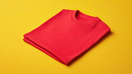 A simple red t-shirt folded neatly, showcasing its vibrant color, ready to be worn for a casual day outの素材
