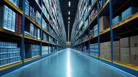 a data warehouse visualized as a massive storage structure with organized paths for extracting and processing large volumes of data.の素材