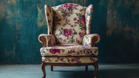 A beautifully upholstered floral armchair showcasing vintage design elements, perfect for adding charm and personality to any living space.の素材