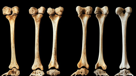 An informative display of human bones, highlighting anatomy and structure. Ideal for educational and medical purposes, illustrating skeletal details and morphology.の素材