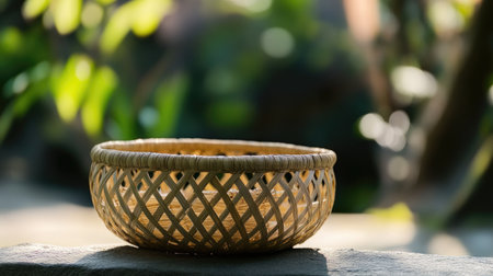 a delicate bamboo basket, lightweight and intricately woven, used for holding small fruits or decorative items.の素材