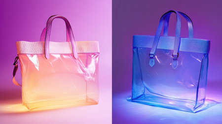 This vibrant transparent tote bag showcases modern design and exquisite craftsmanship. Its colorful glow adds a trendy touch, perfect for any occasion.の素材