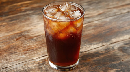 A refreshing cold drink served in a glass filled with ice cubes, perfect for warm days. Ideal for social occasions or a relaxing moment at home.の素材