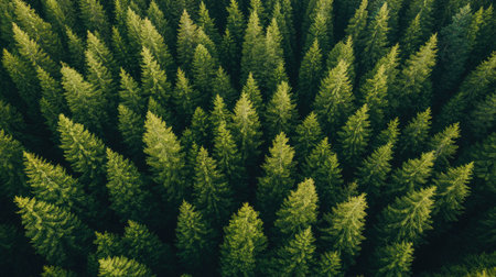 A stunning aerial view of a lush green forest, showcasing dense trees that create a vibrant and serene landscape. Ideal for nature enthusiasts.の素材