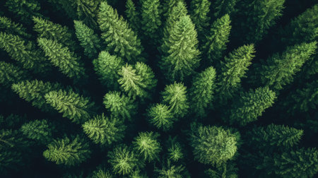 An aerial view of a vibrant, lush green forest showcasing a variety of trees. This serene landscape captures the beauty and tranquility of nature.の素材