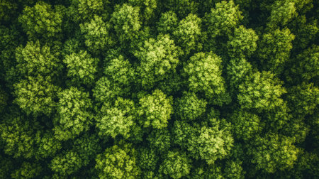 Discover a stunning aerial view of a vibrant green forest canopy, showcasing the lush foliage and diverse ecosystem that thrives in this tranquil environment.の素材