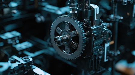 A detailed close-up of a mechanical gear showcasing intricate designs and technology. Ideal representation of industrial machinery and engineering processes.の素材