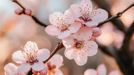 Explore the beauty of delicate pink cherry blossom flowers in bloom, capturing the essence of spring and nature's vibrant palette in a serene setting.の素材