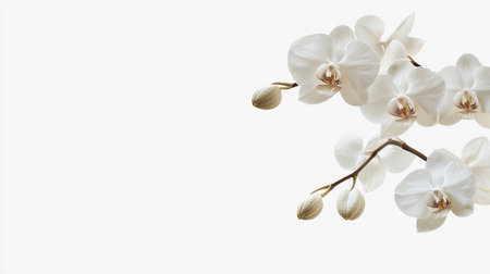 A stunning close-up of elegant white orchids against a soft background. This image captures the delicate beauty and serenity of nature, perfect for invitations or decor.の素材