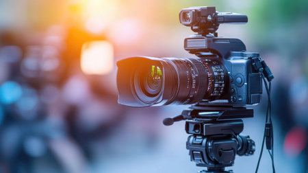 A modern camera setup with a detailed lens, highlighting photography technology. Ideal for showcasing creativity, equipment, and professional shooting.の素材