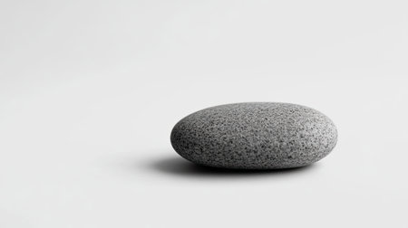 A smooth gray stone placed on a minimal surface, perfect for themes of tranquility, meditation, and natural beauty. Ideal for various design projects.の素材