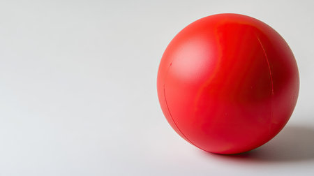 A bright red round ball resting on a minimalist background, perfect for concepts of playfulness, leisure, and childhood activities in a clean and vibrant setting.の素材
