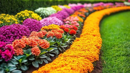 A stunning display of vibrant flowers in a beautifully manicured garden. This image showcases a colorful array of blooms, perfect for nature lovers.の素材