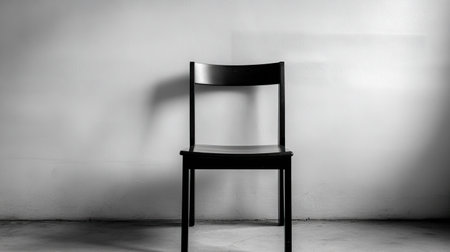A simple black chair sits alone against a neutral wall, capturing the essence of minimalism and solitude in a stylish and contemporary setting.の素材