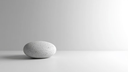 A smooth white pebble rests on a minimalist surface, creating a serene and elegant atmosphere. Ideal for concepts of purity and tranquility in design.の素材
