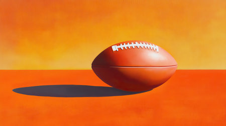 A striking image of a football resting on a vibrant orange background, showcasing the essence of sport and energy in a minimalist style.の素材