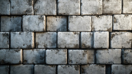 Close-up view of a textured gray stone wall, showcasing unique patterns and a rustic appearance. Perfect for backgrounds in design, architecture, or construction themes.の素材