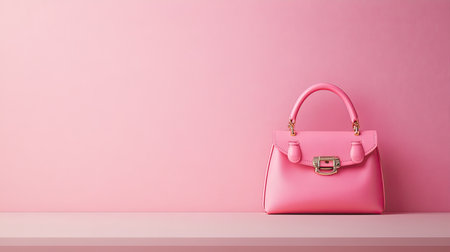 A vibrant pink handbag rests elegantly on a soft pink background, showcasing modern design and stylish aesthetics perfect for fashion enthusiasts.の素材