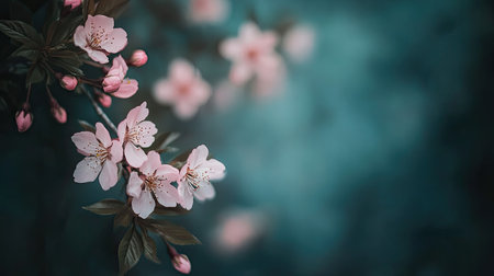A stunning close-up of delicate cherry blossoms in soft pink hues against a serene blue background, perfect for showcasing nature's beauty and tranquility.の素材