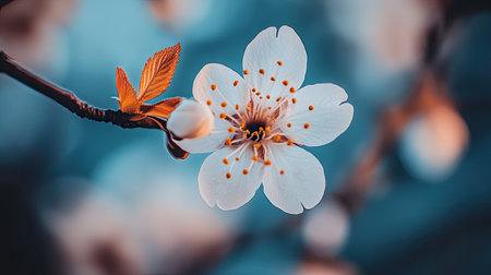 A stunning close-up of a delicate flower with white petals and vibrant colors. The image captures the essence of spring and natural beauty.の素材
