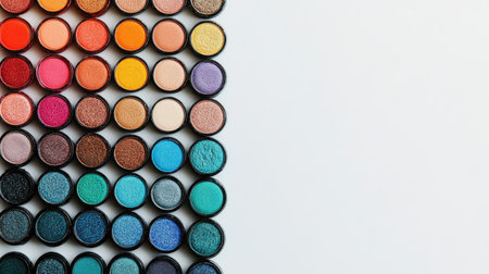 A vibrant eyeshadow palette featuring an array of colorful shades for creative makeup looks. Ideal for artists and beauty enthusiasts seeking inspiration.の素材
