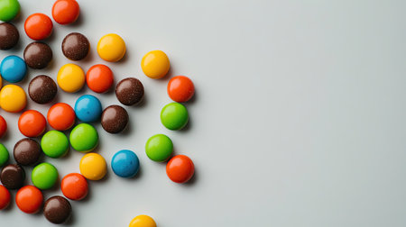 A vibrant assortment of colorful candies scattered on a clean background. This image captures the playful and joyful essence of sweet treats perfect for any occasion.の素材