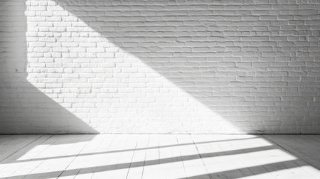A minimalist interior featuring a white wall casting soft shadows, creating a peaceful and clean atmosphere, ideal for various design projects.の素材