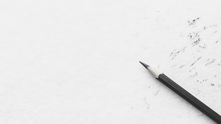 A close-up view of a pencil resting on a blank sheet of paper, symbolizing creativity and the potential for artistic expression. Perfect for projects related to art and design.の素材
