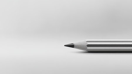 A close-up view of a minimalist pencil on a white background, perfect for themes of creativity, education, or inspiration. Simple yet stylish design.の素材