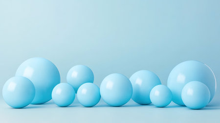 A minimalistic arrangement of soft blue balls on a light background, evoking a sense of calmness and tranquility. Ideal for modern design projects.の素材