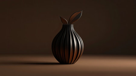 A beautifully crafted wooden vase featuring green leaves, set against a dark backdrop. This artistic piece enhances home decor with its elegant, minimalist design.の素材