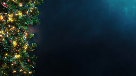 A close-up view of a beautifully decorated Christmas tree adorned with colorful lights and ornaments, creating a warm and festive atmosphere for the holiday season.の素材