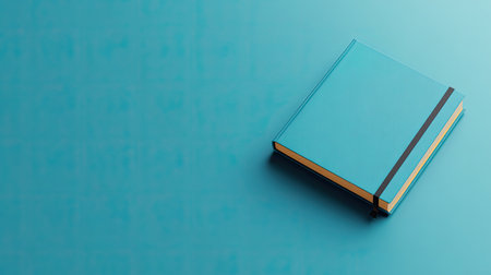 A bright blue book resting on a minimalist background, perfect for conveying themes of creativity, education, and organization in your projects.の素材